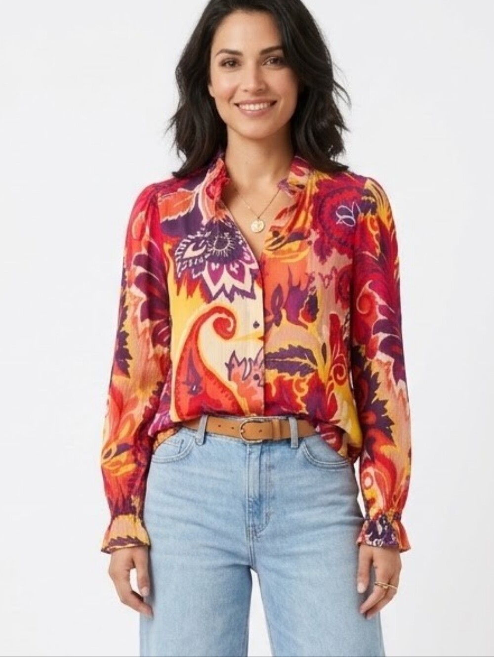NWT ba&sh Natsy Blouse Top Size 1 Multicolor Paisley Floral Button Front